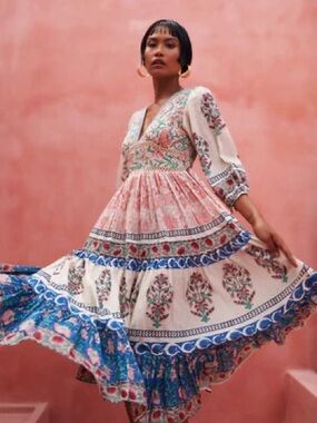 Mo Maya Peacock Flare Midi Dress